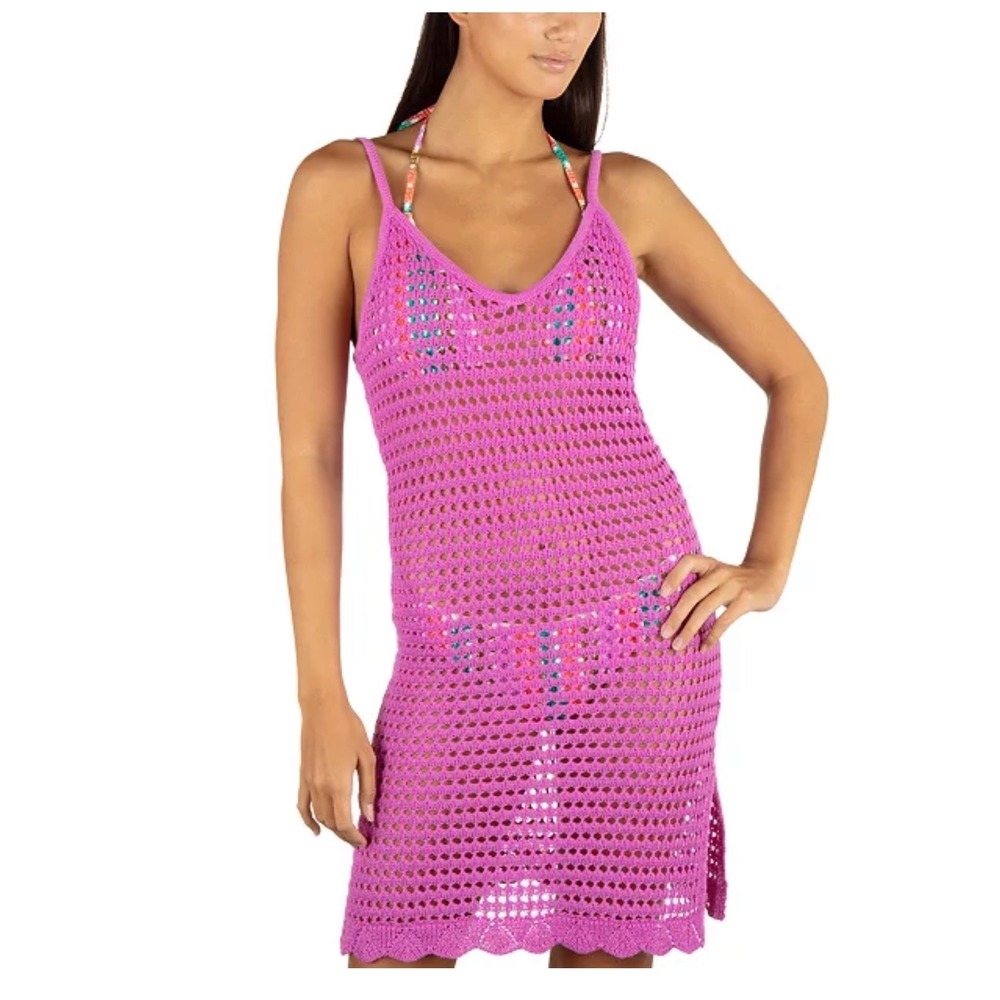 Hurley Purple Open Knit Crochet Mini Dress‎ V-Neck Sleeveless Scalloped Hem M/L